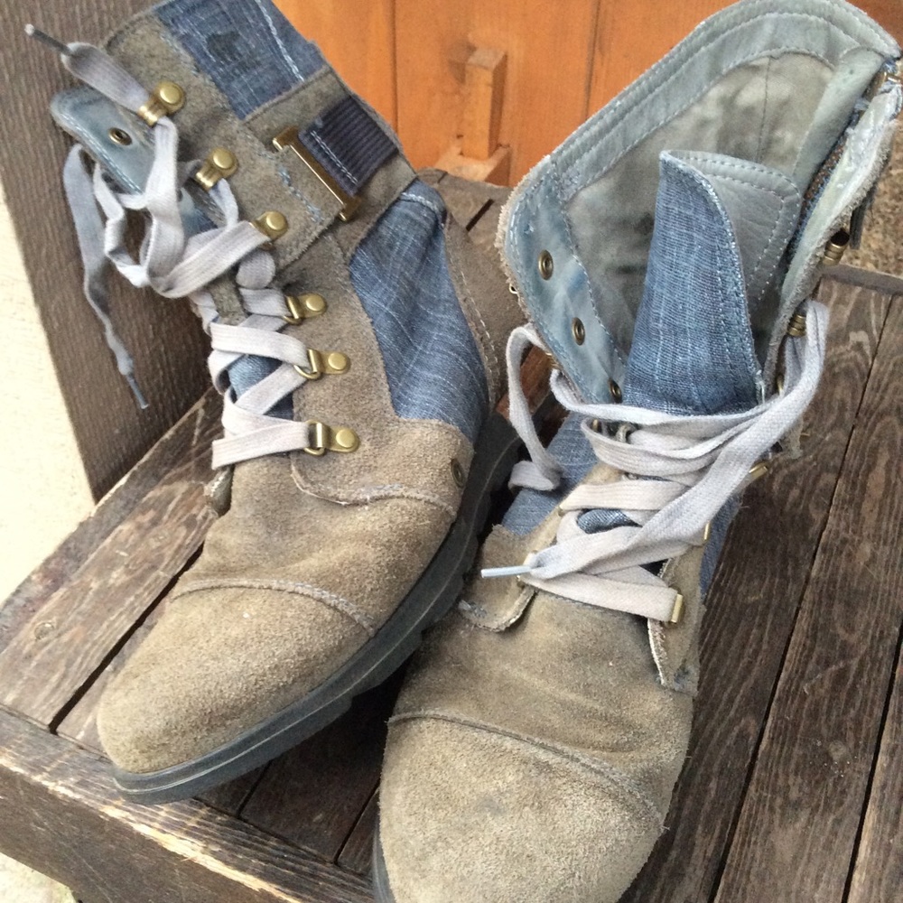 Sorel lace up boots suede denim trim major Carly - Picture 4 of 7